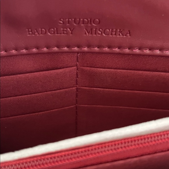 Badgley Mischka Wine Chevron Clutch with Gold Chain - Picture 12 of 16